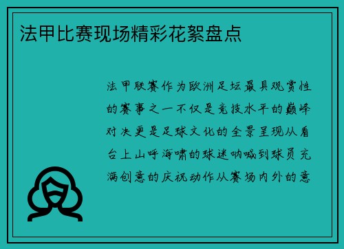 法甲比赛现场精彩花絮盘点